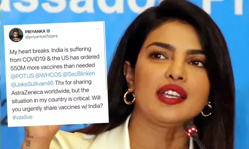 എന്റെ ഹൃദയം പിളരുന്നു, ഇന്ത്യ ഗുരുതരാവസ്ഥയിലാണ്; യുഎസിനോട് വാക്സിൻ ചോദിച്ച് നടി പ്രിയങ്ക ചോപ്ര എന്റെ ഹൃദയം പിളരുന്നു, ഇന്ത്യ ഗുരുതരാവസ്ഥയിലാണ്; യുഎസിനോട് വാക്സിൻ ചോദിച്ച് നടി പ്രിയങ്ക ചോപ്ര