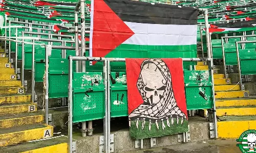 ഗാലറി നിറയെ ഫലസ്തീൻ പതാകകൾ; ഇസ്രയേൽ അതിക്രമത്തിനെതിരെ പരസ്യപ്രഖ്യാപനവുമായി സെൽറ്റിക് ആരാധകര്‍