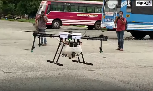 ഡ്രോൺ ഉപയോഗിച്ച് അണുനശീകരണം നടത്തി തൃശ്ശൂര്‍ കോര്‍പ്പറേഷന്‍