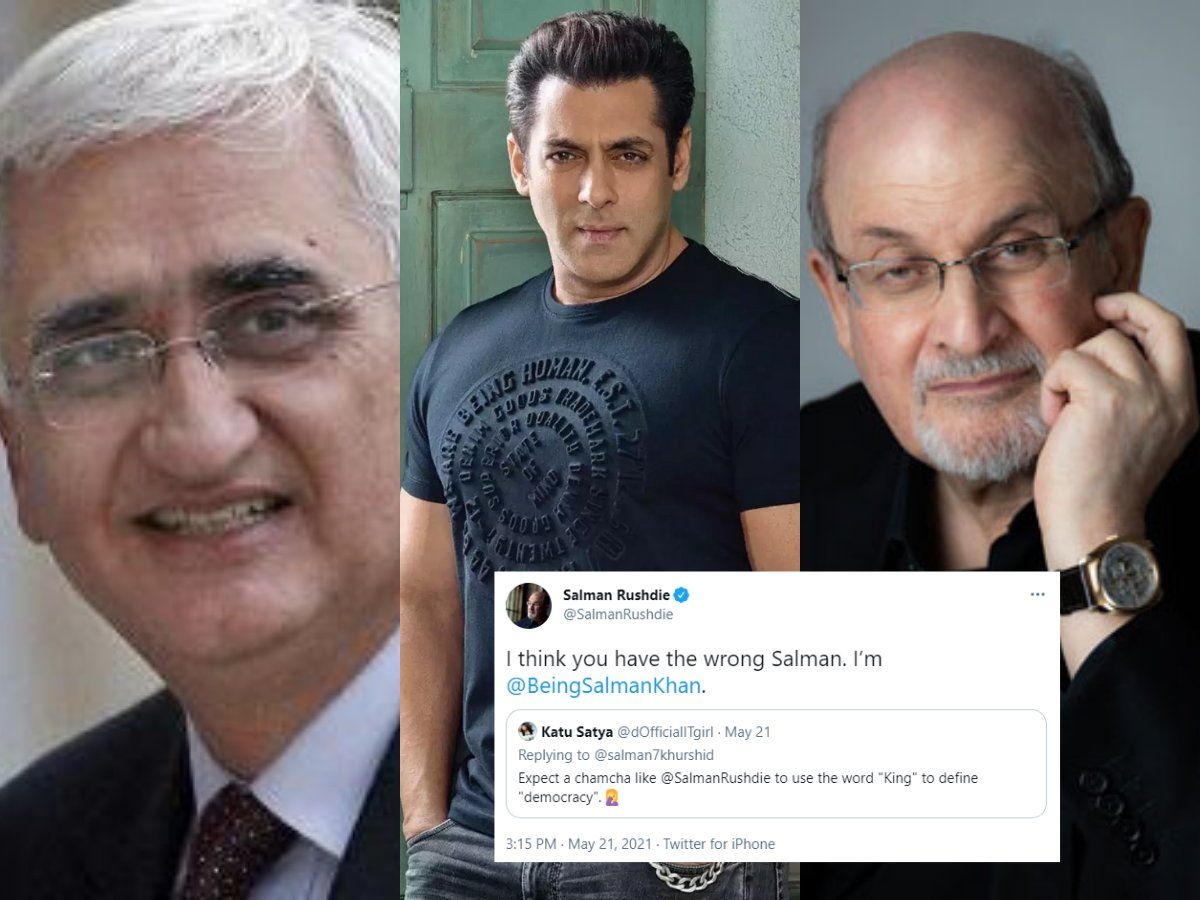 നിങ്ങളുദ്ദേശിച്ച ആളല്ല ഞാൻ, ഞാൻ സൽമാൻ ഖാനാണ്; സൽമാൻ ഖുർഷിദിനെ മാറി തന്നെ ടാഗ് ചെയ്തയാളെ തിരുത്തി സൽമാൻ റുഷ്ദി