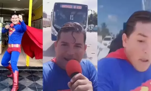 സൂപ്പര്‍മാനെ ബസ്സിടിച്ചു!: വീഡിയോ വൈറല്‍