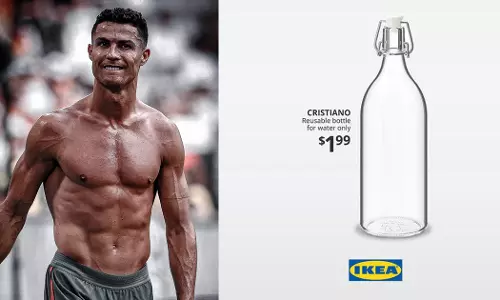ക്രിസ്റ്റ്യാനോ റൊണാൾഡോയുടെ പേരില്‍ വെള്ളകുപ്പി പുറത്തിറക്കി സ്വീഡിഷ് കമ്പനി; പരസ്യം ഹിറ്റ്