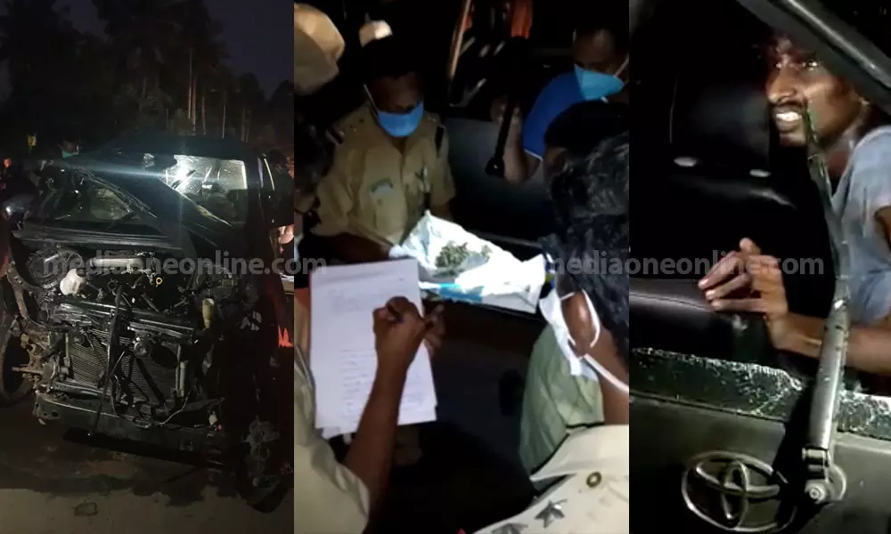 പാട്ടും കേട്ട് ഉറങ്ങുകയായിരുന്നു, കണ്ണ് തുറന്നപ്പോ ദാ ഇങ്ങനെ വീണ് കിടക്കുന്നു; കഞ്ചാവ് വാഹനം അപകടത്തിൽപ്പെട്ടു, ഒരാൾ പിടിയിൽ പാട്ടും കേട്ട് ഉറങ്ങുകയായിരുന്നു, കണ്ണ് തുറന്നപ്പോ ദാ ഇങ്ങനെ വീണ് കിടക്കുന്നു; കഞ്ചാവ് വാഹനം അപകടത്തിൽപ്പെട്ടു, ഒരാൾ പിടിയിൽ