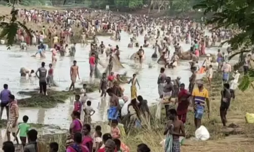 കോവിഡ് നിയന്ത്രണങ്ങളെ കാറ്റില്‍ പറത്തി തമിഴ്നാട്ടില്‍ മീന്‍ പിടുത്തം; മത്സ്യക്കൊയ്ത്തിനെത്തിയത് നൂറ് കണക്കിനാളുകള്‍