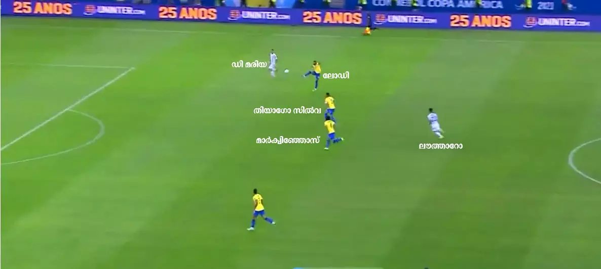 | ഡി മരിയ പന്ത് സ്വീകരിക്കുമ്പോൾ സ്വതന്ത്രനായിരുന്നു. ലൗത്താറോയെ വിട്ട് പിന്നോട്ടോടാൻ സിൽവയും മാർക്വിഞ്ഞോസും വൈകി | | ഡി മരിയ പന്ത് സ്വീകരിക്കുമ്പോൾ സ്വതന്ത്രനായിരുന്നു. ലൗത്താറോയെ വിട്ട് പിന്നോട്ടോടാൻ സിൽവയും മാർക്വിഞ്ഞോസും വൈകി |