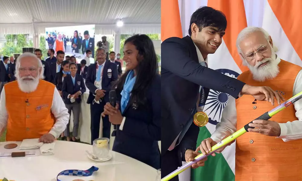 പി.വി. സിന്ധുവിനൊപ്പം ഐസ്ക്രീം കഴിച്ചു, നീരജ് ചോപ്രയുടെ ജാവലിൻ സമ്മാനം; ഒളിമ്പിക്സിലെ ഇന്ത്യന്‍ താരങ്ങള്‍ക്ക് വിരുന്നൊരുക്കി മോദി