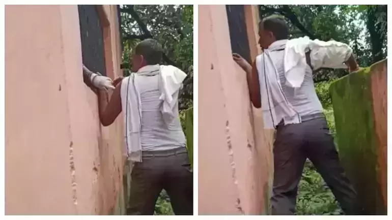 നൂറു കണക്കിനാളുകള്‍ ക്യൂ നില്‍ക്കുമ്പോള്‍  ജനാലക്കിടയിലൂടെ യുവാവിന് വാക്സിന്‍ നല്‍കി