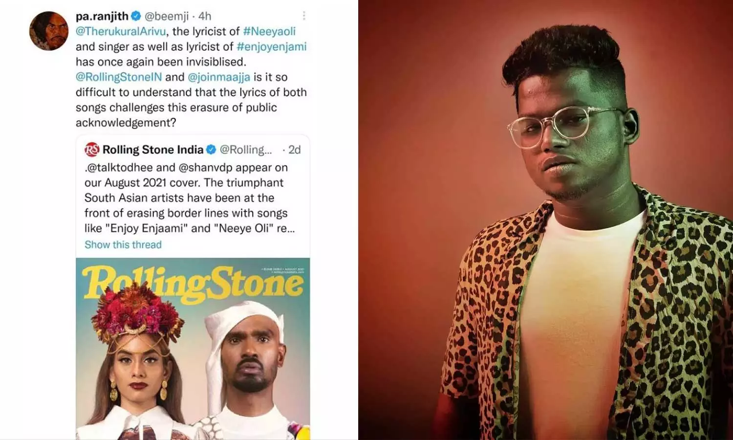 എന്‍ജോയ് എന്‍ജാമി നീയെ ഒലി ഗാനങ്ങളുടെ ക്രെഡിറ്റില്‍ നിന്ന് അറിവിനെ ഒഴിവാക്കി റോളിങ് സ്‌റ്റോണ്‍; പ്രതിഷേധവുമായി പാ രഞ്ജിത്‌