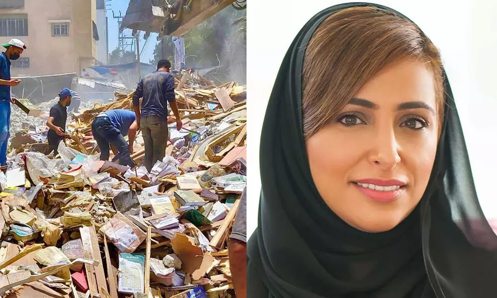 ഇസ്രയേൽ തകർത്ത ലൈബ്രറി പുനർനിർമിക്കണം; മുമ്പിൽ നിന്ന് ശൈഖ ബുദൂർ ഇസ്രയേൽ തകർത്ത ലൈബ്രറി പുനർനിർമിക്കണം; മുമ്പിൽ നിന്ന് ശൈഖ ബുദൂർ