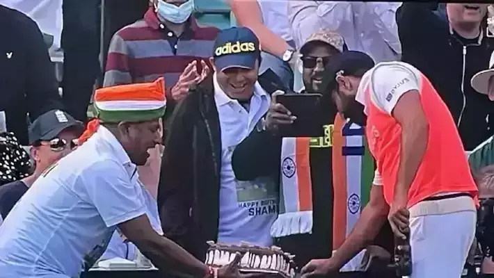 ബൗണ്ടറി ലൈനിനരികില്‍ ജന്മദിനം ആഘോഷിച്ച്  ഇന്ത്യന്‍ ക്രിക്കറ്റര്‍ മുഹമ്മദ് ഷമി