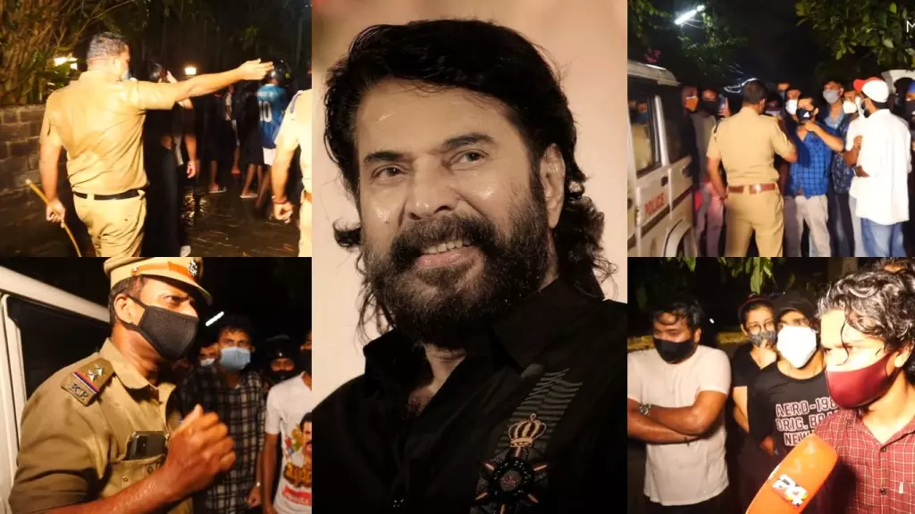 ഒന്നു കണ്ടാല്‍ മതി; പാതിരാത്രി മമ്മൂട്ടിയുടെ വീടിനു മുന്നില്‍ തടിച്ചു കൂടി ആരാധകര്‍, പിരിച്ചുവിട്ടത് പൊലീസ്