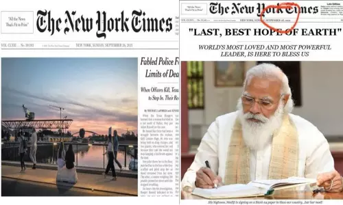 ന്യൂയോർക്ക് ടൈംസിന്റെ മുഖചിത്രമായി മോദി  വ്യാജചിത്രം പങ്കുവെച്ച് മുൻ ഗുജറാത്ത് മന്ത്രിയും