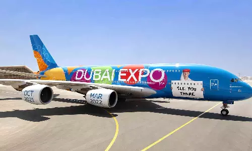 സീ യു ദേര്‍; ദുബൈ എക്സ്പോയുടെ പ്രചരണത്തിന്‍റെ ഭാഗമായി അണിഞ്ഞൊരുങ്ങി എമിറേറ്റ്സ് വിമാനം