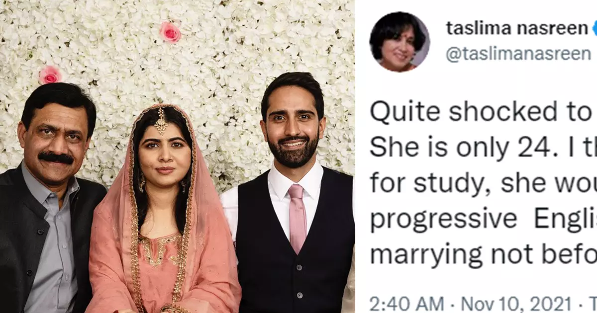 മലാല 24ാം വയസ്സിൽ പാക്കിസ്താനിയെ വിവാഹം കഴിച്ചതറിഞ്ഞ് ഞെട്ടിയെന്ന് തസ്ലീമ നസ്റിൻ മലാല 24ാം വയസ്സിൽ പാക്കിസ്താനിയെ വിവാഹം കഴിച്ചതറിഞ്ഞ് ഞെട്ടിയെന്ന് തസ്ലീമ നസ്റിൻ