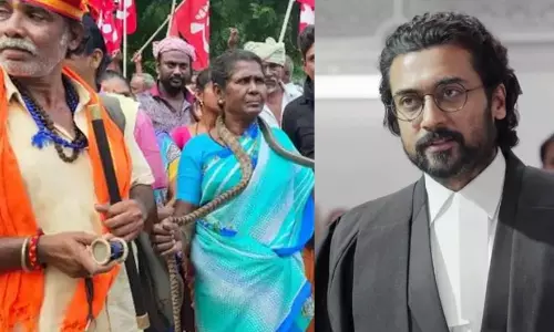 കയ്യില്‍ പാമ്പും എലികളും; നടന്‍ സൂര്യക്ക് ഐക്യദാര്‍ഢ്യം പ്രഖ്യാപിച്ച് ആദിവാസി ഗോത്രവിഭാഗങ്ങുടെ പ്രകടനം