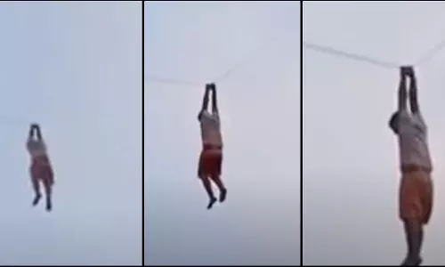 കൂട്ടുകാർ ചരടിൽ നിന്ന് പിടിവിട്ടു; പട്ടത്തോടൊപ്പം ആകാശത്ത് പറന്ന് യുവാവ്- വീഡിയോ