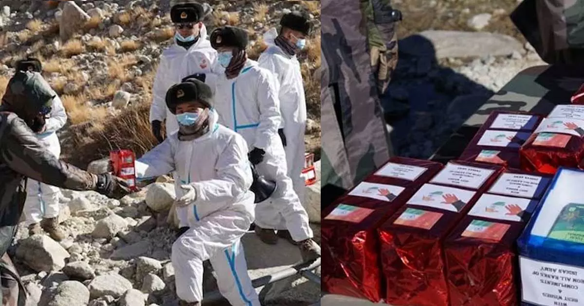 സന്നാഹങ്ങൾക്കും സംഘർഷങ്ങൾക്കും ഇടവേള: പുതുവത്സര സമ്മാനങ്ങൾ കൈമാറി ഇന്ത്യ- ചൈന സൈനികർ