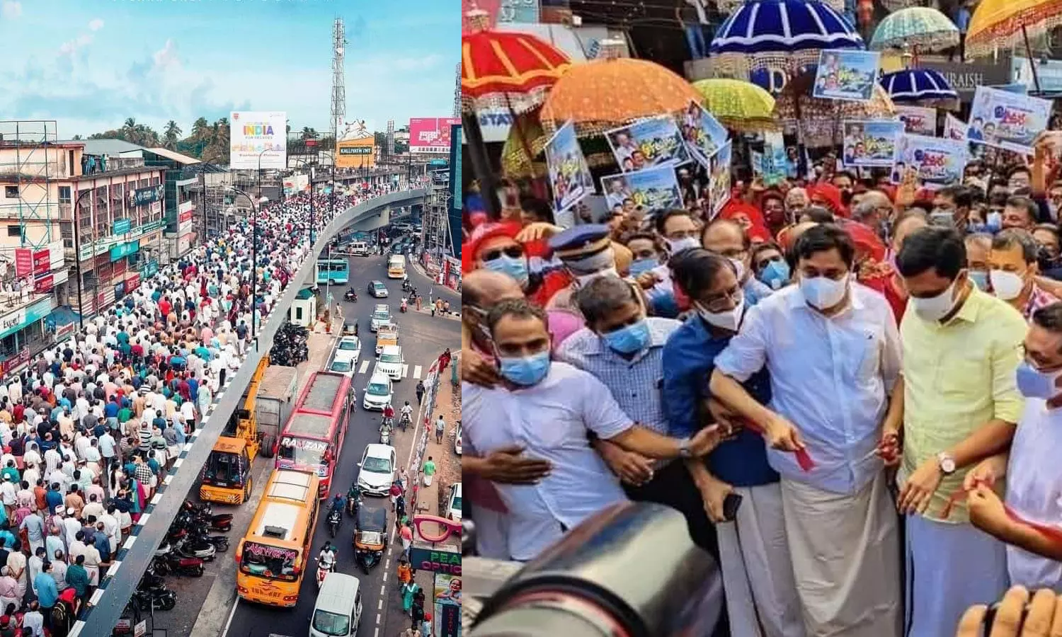 സർക്കാരിന് എന്തുമാകാം ; കോവിഡ് പ്രോട്ടോകോൾ ലംഘിച്ച് നടത്തിയ എടപ്പാൾ മേൽപ്പാലത്തിന്റെ ഉദ്ഘാടനത്തിനെതിരെ വ്യാപക പ്രതിഷേധം