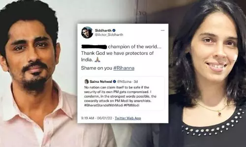 സെയ്ന നെഹ്‍വാളിനെ അപമാനിച്ച് ട്വീറ്റ്;  നടന്‍ സിദ്ധാര്‍ത്ഥിന് എതിരെ പൊലീസ് കേസ്