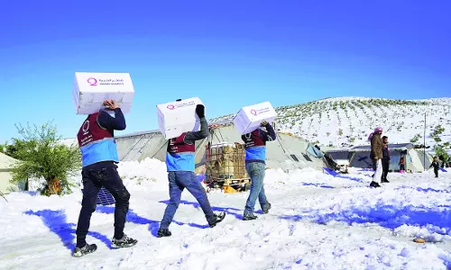 അതി ശൈത്യം: സിറിയയിലെ ദുരിതബാധിതര്‍ക്ക് സഹായമെത്തിച്ച് ഖത്തര്‍ ചാരിറ്റി