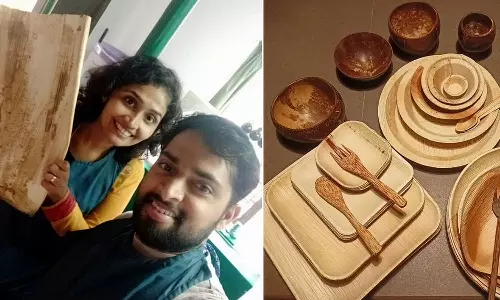 പാളയിൽ നിന്ന് പാത്രങ്ങൾ, കരകൗശല വസതുക്കൾ; ദമ്പതിമാരുടെ പ്രതിമാസ വരുമാനം രണ്ട് ലക്ഷം രൂപ