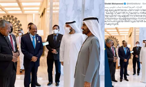 മുഖ്യമന്ത്രിയുടെ ദുബൈ സന്ദർശനം; മലയാളത്തിൽ ട്വീറ്റ് ചെയ്ത് ശൈഖ് മുഹമ്മദ് ബിൻ റാശിദ് ആൽ മക്തൂം