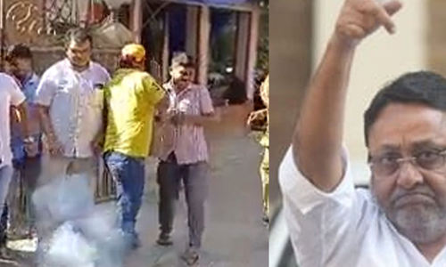 നവാബ് മാലികിന്‍റെ അറസ്റ്റ്: ബി.ജെ.പി ആസ്ഥാനത്ത് പടക്കം പൊട്ടിച്ച് ആഘോഷം