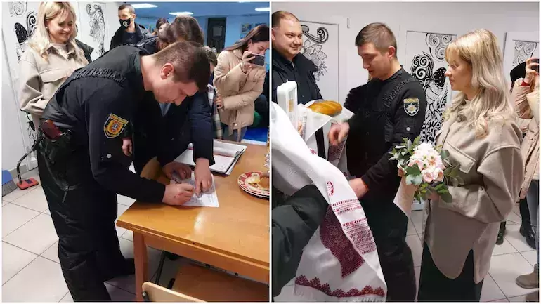 യുദ്ധ ഭീതിക്കിടെ യുക്രൈൻ ബങ്കറിൽ വിവാഹം, പ്രതീക്ഷയുടെ പുഞ്ചിരിയുമായി ദമ്പതികൾ; ചിത്രങ്ങൾ വൈറൽ യുദ്ധ ഭീതിക്കിടെ യുക്രൈൻ ബങ്കറിൽ വിവാഹം, പ്രതീക്ഷയുടെ പുഞ്ചിരിയുമായി ദമ്പതികൾ; ചിത്രങ്ങൾ വൈറൽ