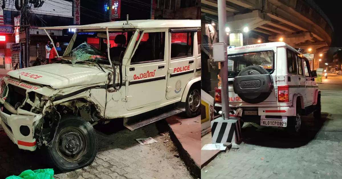 എറണാകുളത്ത് വാഹനപരിശോധനക്കിടെ പൊലീസ് വാഹനം ഇടിച്ചുതെറിപ്പിച്ചു