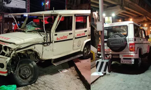 എറണാകുളത്ത് വാഹനപരിശോധനക്കിടെ പൊലീസ് വാഹനം ഇടിച്ചുതെറിപ്പിച്ചു