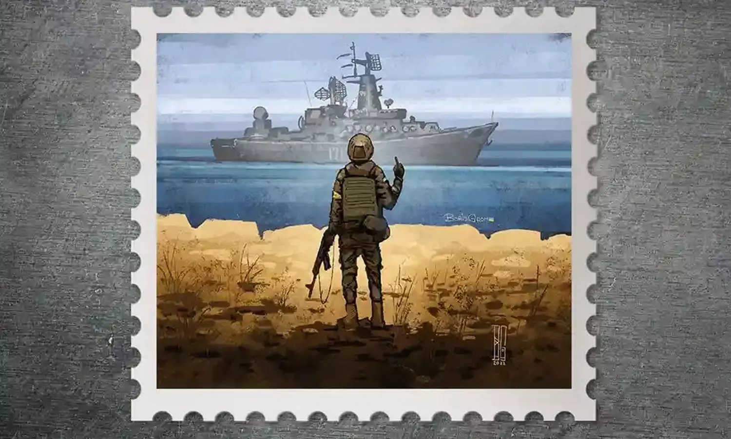 റഷ്യക്കു നേരെ നടുവിരൽ ഉയർത്തി സൈനികൻ; പുതിയ സ്റ്റാംപ് പുറത്തിറക്കി യുക്രൈൻ റഷ്യക്കു നേരെ നടുവിരൽ ഉയർത്തി സൈനികൻ; പുതിയ സ്റ്റാംപ് പുറത്തിറക്കി യുക്രൈൻ