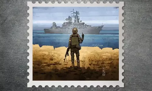 റഷ്യക്കു നേരെ നടുവിരൽ ഉയർത്തി സൈനികൻ; പുതിയ സ്റ്റാംപ് പുറത്തിറക്കി യുക്രൈൻ