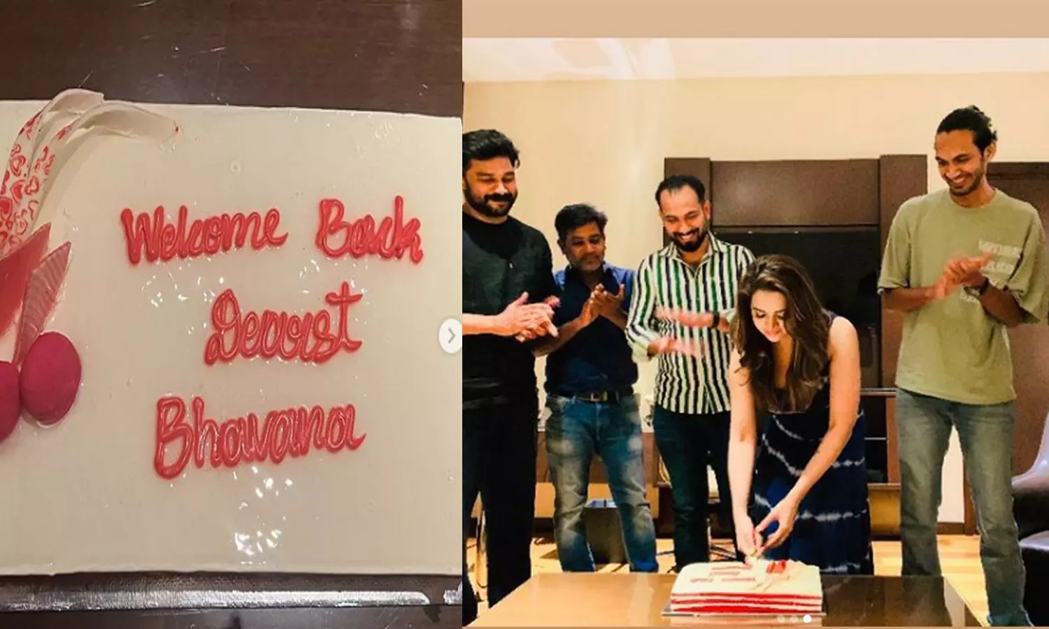 ഭാവനയുടെ തിരിച്ചു വരവ് ആഘോഷമാക്കി സഹപ്രവർത്തകർ; സ്‌നേഹത്തിന് നന്ദി പറഞ്ഞ് നടി