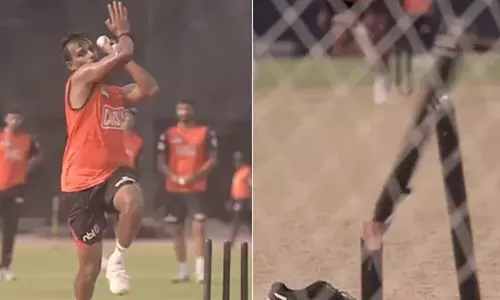 മാരക വേഗത;സ്റ്റംപ് രണ്ട് കഷ്ണമാക്കി നടരാജൻ - വീഡിയോ