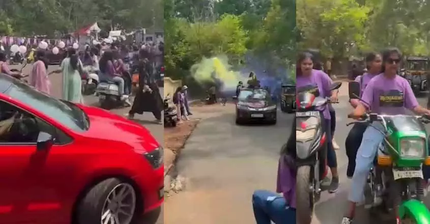 നിയമങ്ങള് കാറ്റില്പ്പറത്തി വാഹനങ്ങളുമായി കോളേജ് വിദ്യാര്ഥിനികളുടെ അഭ്യാസം; കേസെടുത്ത് എം.വി.ഡി നിയമങ്ങള് കാറ്റില്പ്പറത്തി വാഹനങ്ങളുമായി കോളേജ് വിദ്യാര്ഥിനികളുടെ അഭ്യാസം; കേസെടുത്ത് എം.വി.ഡി