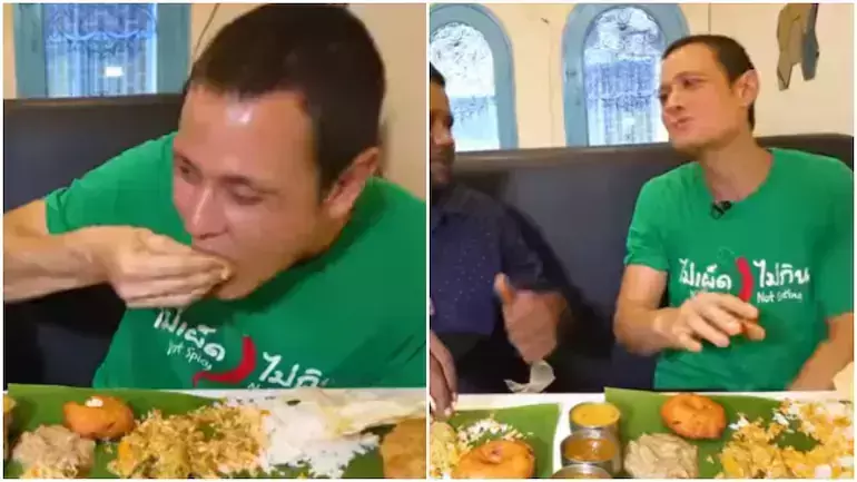 ചോറും സാമ്പാറും അവിയലും പപ്പടവും കൂട്ടി ഒരു പിടിപിടിച്ച തായ്‍ലാന്‍ഡ് യു ട്യൂബര്‍; വൈറലായി പ്രതികരണം