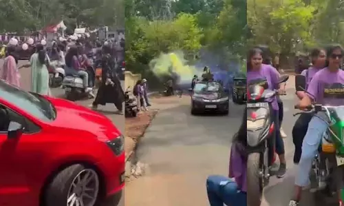 നിയമങ്ങള്‍ കാറ്റില്‍പ്പറത്തി വാഹനങ്ങളുമായി കോളേജ് വിദ്യാര്‍ഥിനികളുടെ അഭ്യാസം; കേസെടുത്ത് എം.വി.ഡി