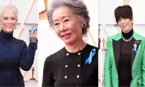 യുക്രൈന് പിന്തുണയുമായി ഓസ്‌കർ വേദി; നീല റിബ്ബൺ ധരിച്ച് താരങ്ങൾ