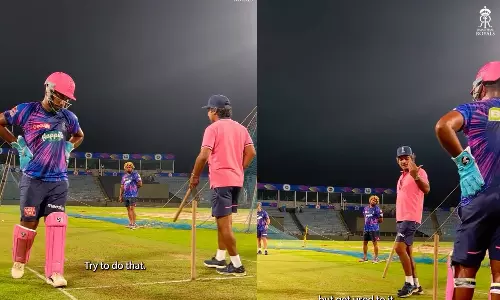 അങ്ങനെയല്ല ഇങ്ങനെ; വിക്കറ്റ് കീപ്പിങിൽ സഞ്ജുവിനെ തിരുത്തി സംഗക്കാര- വീഡിയോ