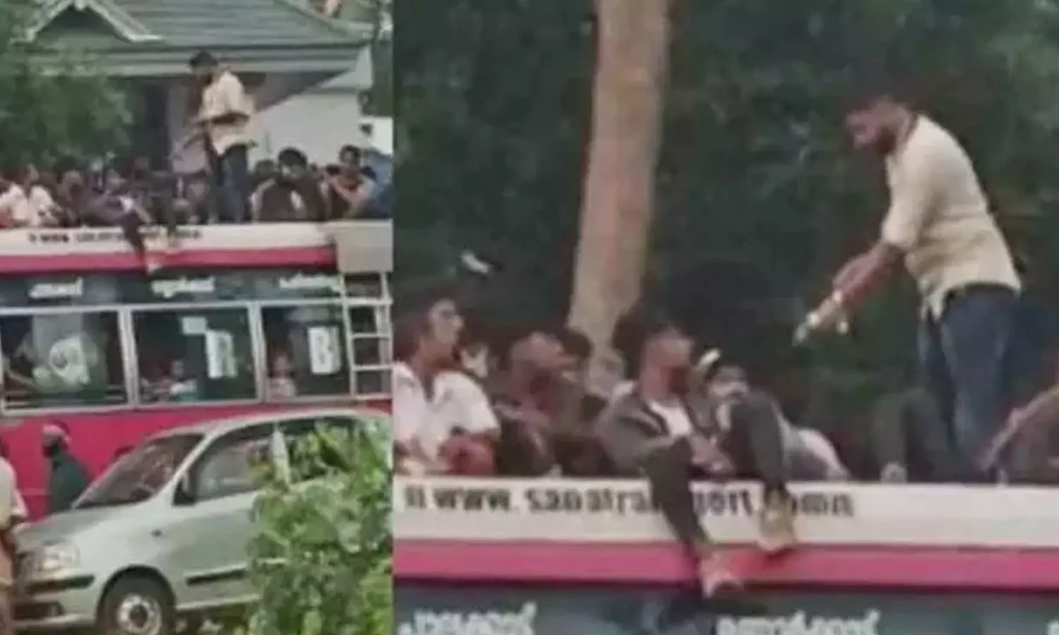 നെന്മാറ വേലയ്ക്ക് ബസിന് മുകളിൽ യാത്ര ചെയ്ത സംഭവം: നാല് ബസ് ജീവനക്കാരുടെ ലൈസൻസ് സസ്പെൻഡ് ചെയ്തു നെന്മാറ വേലയ്ക്ക് ബസിന് മുകളിൽ യാത്ര ചെയ്ത സംഭവം: നാല് ബസ് ജീവനക്കാരുടെ ലൈസൻസ് സസ്പെൻഡ് ചെയ്തു