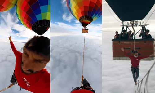 ഹോട്ട് എയർ ബലൂണുകൾക്കിടയിലൂടെ ആകാശ നടത്തം; ലോക റെക്കോർഡ് സൃഷ്ടിച്ച് ബ്രസീലുകാരൻ