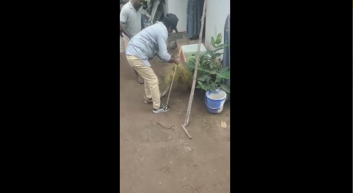 പാമ്പു പിടിക്കുന്നതിനിടെ പാമ്പു പിടിത്തക്കാരന് കടിയേറ്റു; കടിയേറ്റിട്ടും പിടിച്ചു കുപ്പിയിലാക്കി സന്തോഷ്