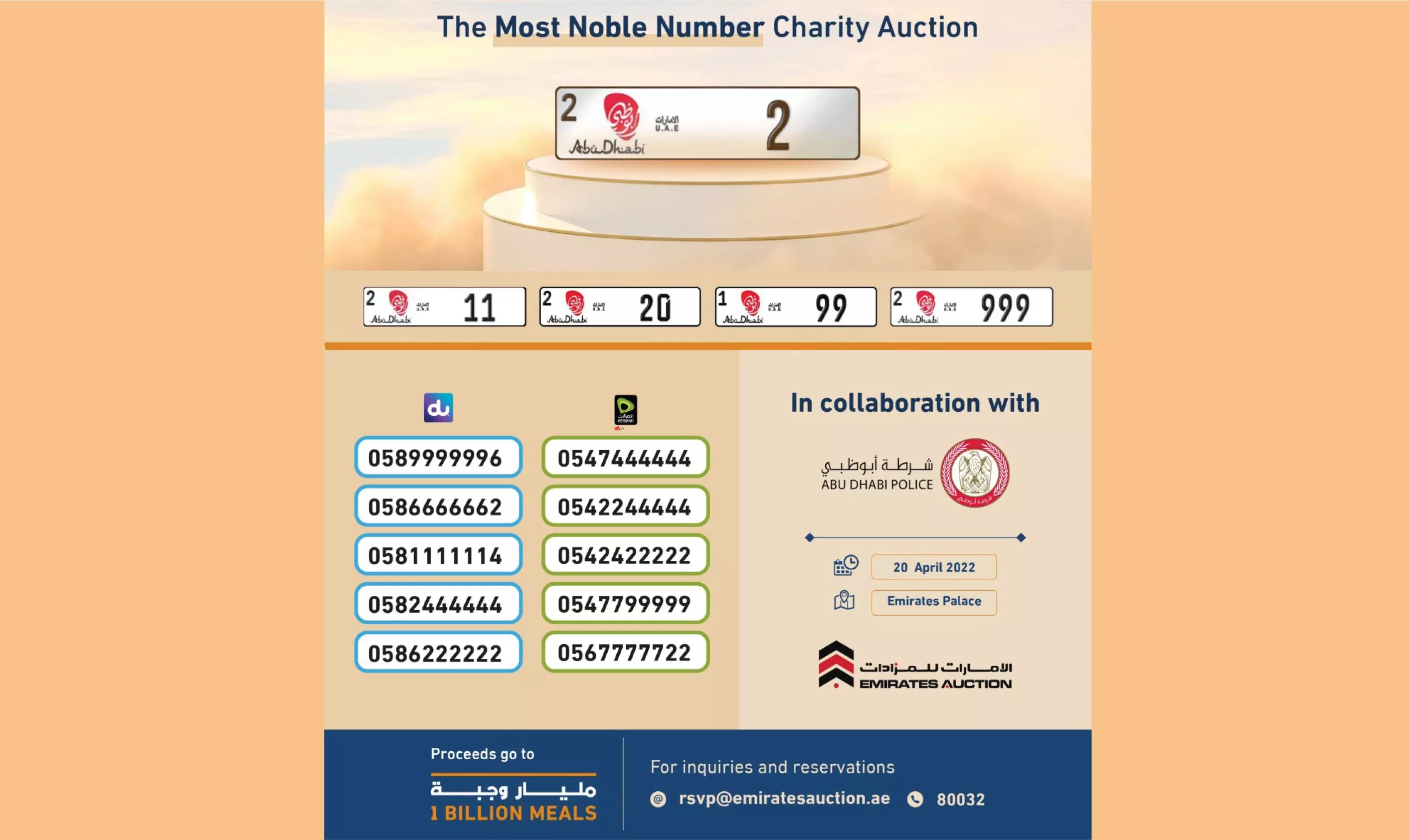 അബൂദബിയിലെ അത്യപൂര്‍വ നമ്പര്‍ പ്ലേറ്റുകളുടെ ലേലം നാളെ