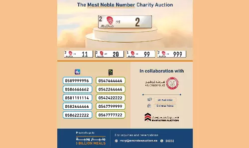 അബൂദബിയിലെ അത്യപൂര്‍വ നമ്പര്‍ പ്ലേറ്റുകളുടെ ലേലം നാളെ