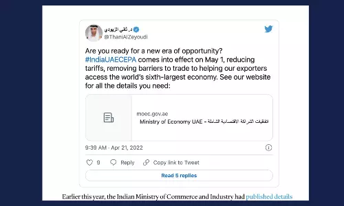 ഇന്ത്യ-യു.എ.ഇ സമഗ്ര സാമ്പത്തിക കരാര്‍ മെയ് ഒന്ന് മുതല്‍ നിലവില്‍ വരും