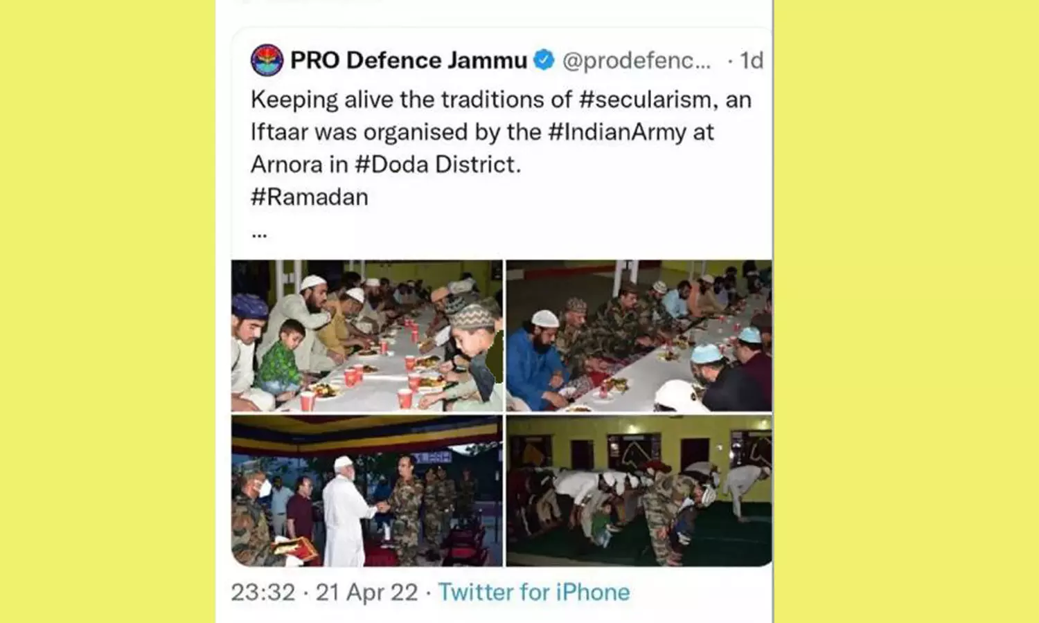 വിമർശനത്തിന് പിന്നാലെ ഇഫ്താർ വിരുന്നിന്റെ ചിത്രങ്ങള് പിൻവലിച്ച് കരസേന വിമർശനത്തിന് പിന്നാലെ ഇഫ്താർ വിരുന്നിന്റെ ചിത്രങ്ങള് പിൻവലിച്ച് കരസേന