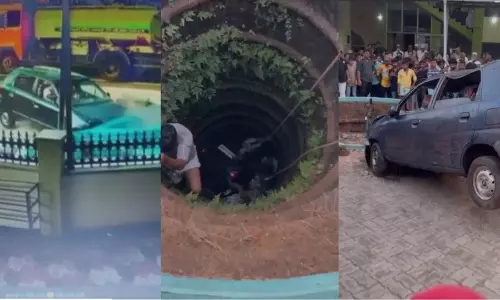 ബൈക്കുമായി കൂട്ടിയിടിച്ച കാർ ആൾമറ തകർത്ത് കിണറ്റിൽ വീണു; യാത്രക്കാരെ രക്ഷപ്പെടുത്തി