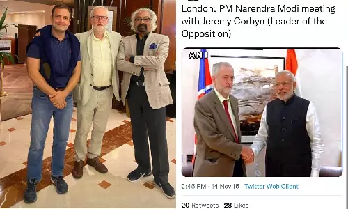 യു.കെ എം.പി ജെറെമി കൊർബിനൊപ്പമുള്ള രാഹുൽ ഗാന്ധിയുടെ ഫോട്ടോ വിവാദമാക്കി ബിജെപി; പിന്നാലെ മോദിയും കൊർബിനുമൊരുമിച്ചുള്ള ഫോട്ടോ പുറത്ത്