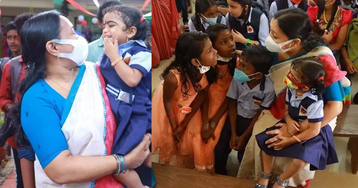 പ്രളയത്തില്‍ കൈകളിലെത്തിയ കുരുന്നിനെ അക്ഷര ലോകത്തേക്കും കൈപിടിച്ച് മന്ത്രി