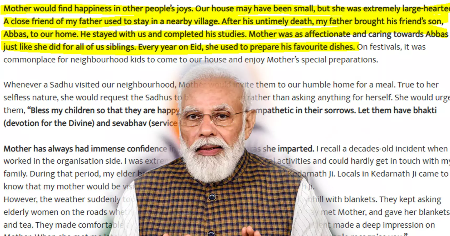 അബ്ബാസ് ഞങ്ങളുടെ വീട്ടിൽ താമസിച്ചു പഠിച്ചു; ബാല്യകാലത്തെ  അപൂർവ്വ സൗഹൃദം പറഞ്ഞ് നരേന്ദ്രമോദി